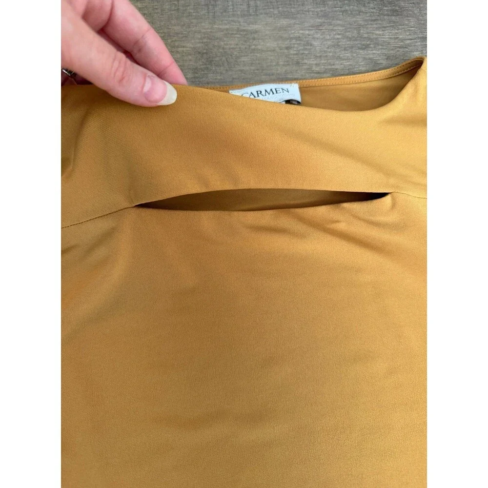 Carmen Marc Valvo mustard gold cutout top size xs - Picture 4 of 6